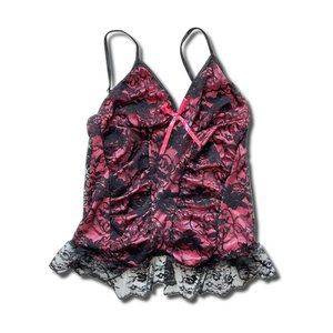 Pink Cami Corset with Black Lace